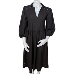 Anthropologie The Odells Midi Shirt Dress Black Cotton Linen Size Small